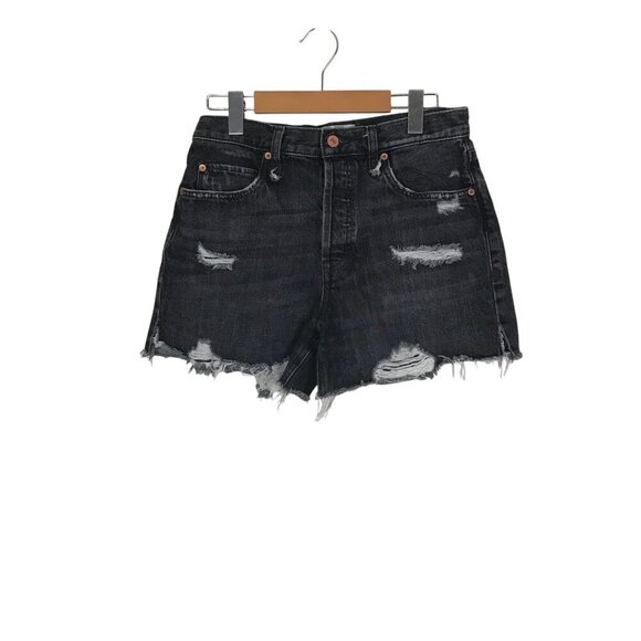 We The Free 100% Cotton Black Distressed High Rise Cut Offs Size 27 - Picture 3 of 9